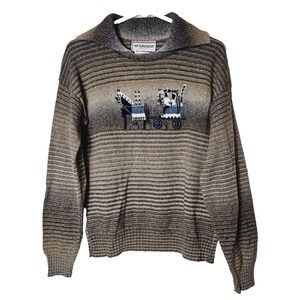 McGregor Brown Vintage Horse Carriage Knit Sweater Large Retro Academia Boho USA
